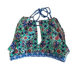 Urban Sea Multicolor Boho Bikini Top S Halter Neck Floral Print Swimwear Cutout